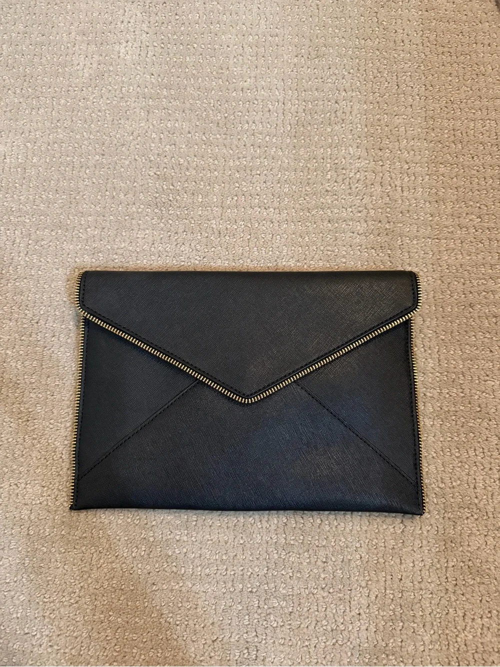 Rebecca Minkoff Black Envelope Clutch Bag with Gold Trim